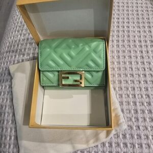 Fendi Green Quilted Wallet with Gold Clasp